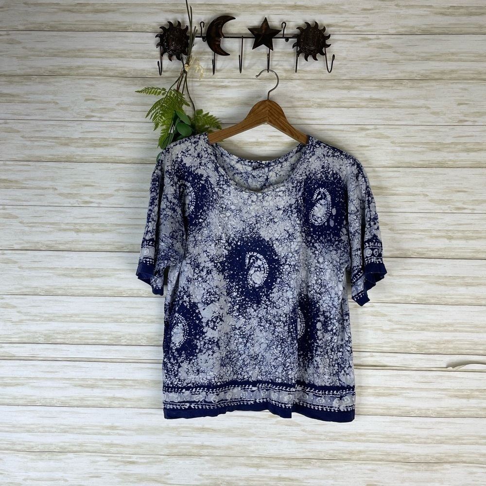 Classic Indigo Paisley Bleached Out Tiedye Loose Tee